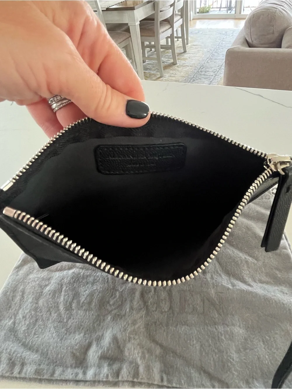 Alexander McQueen Rare Black Grained Leather Wristlet Pouch Clutch Like New